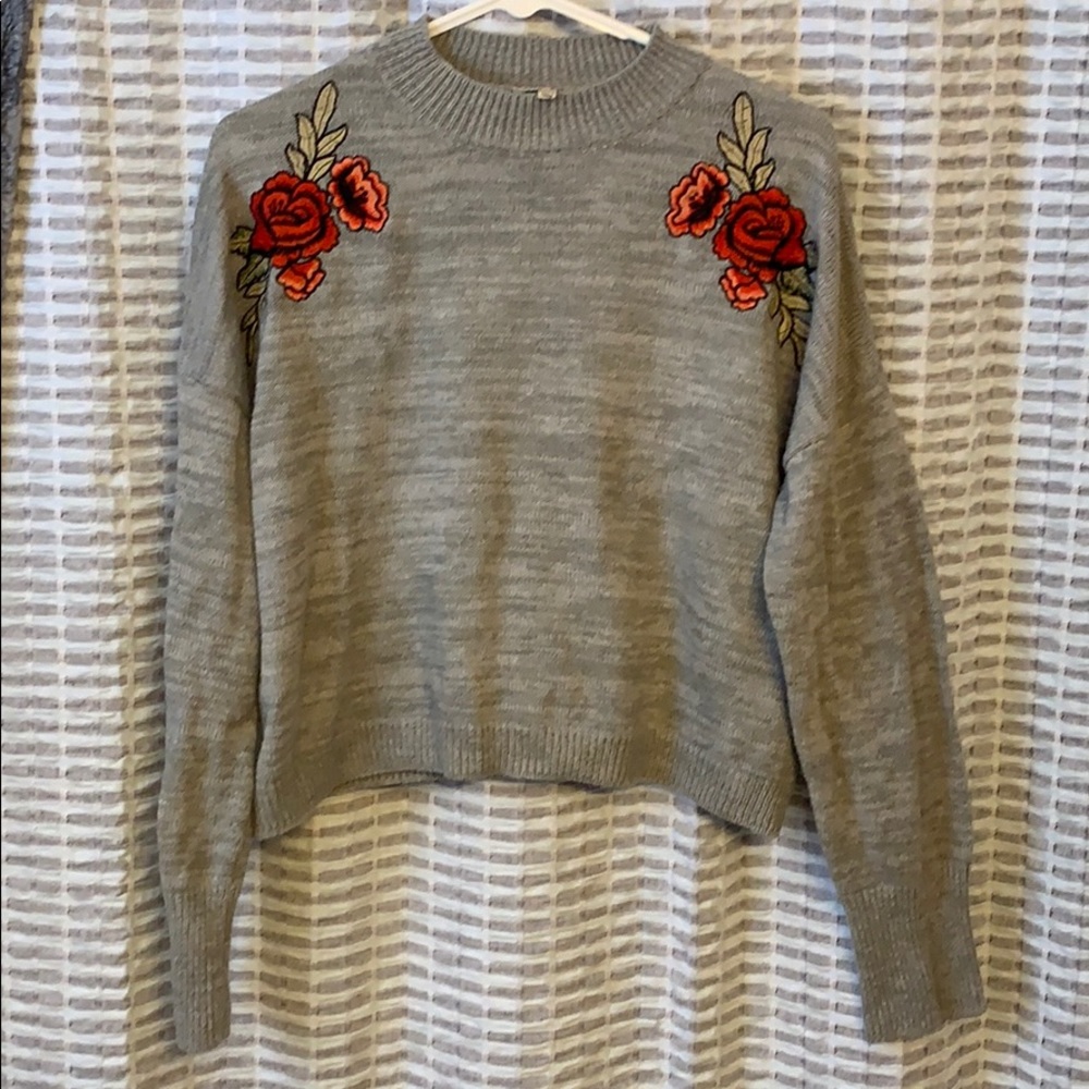 Grey Sweater with Roses
